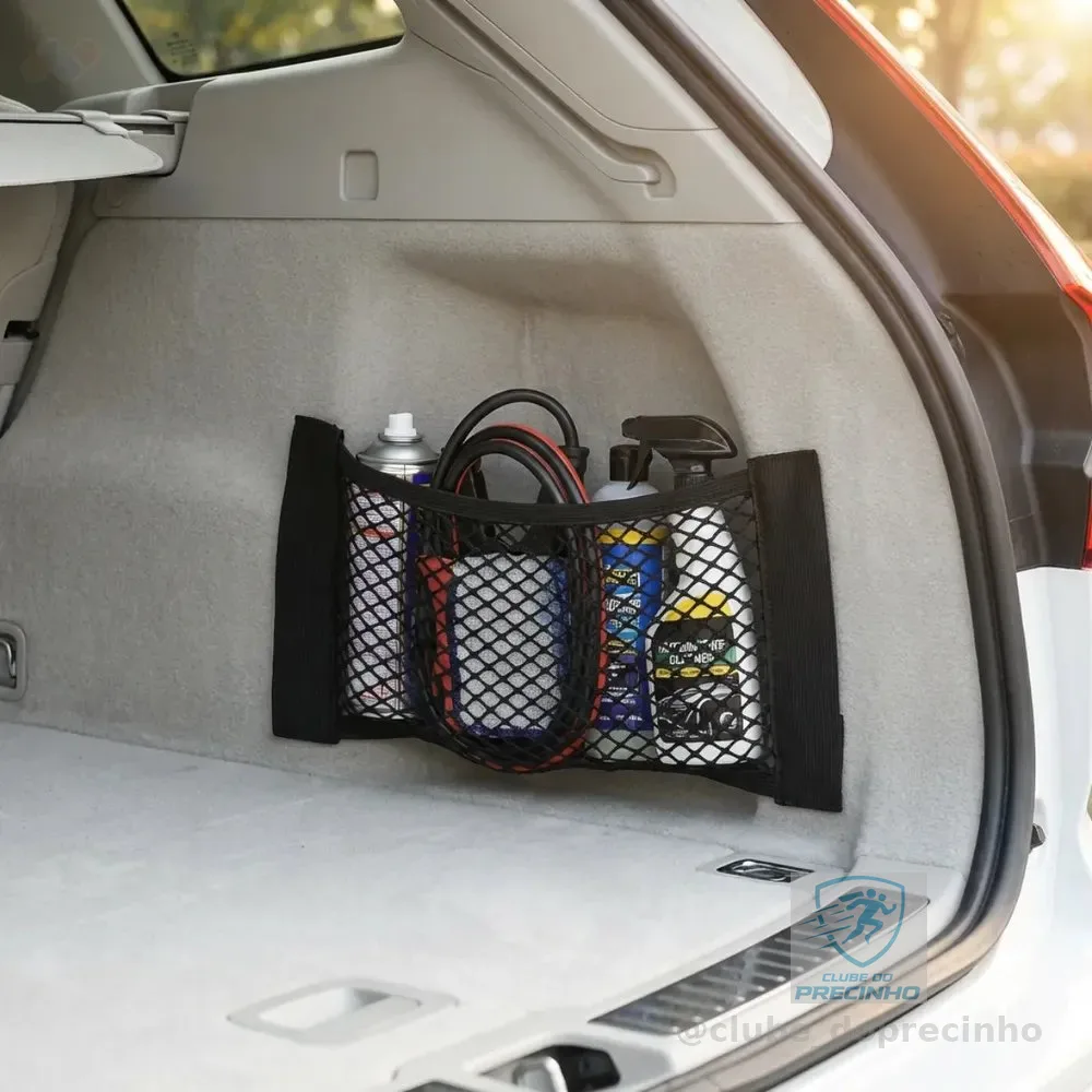 Rede Organizador Porta Malas Carro Elástica Velcro Universal Preto 25x60cm