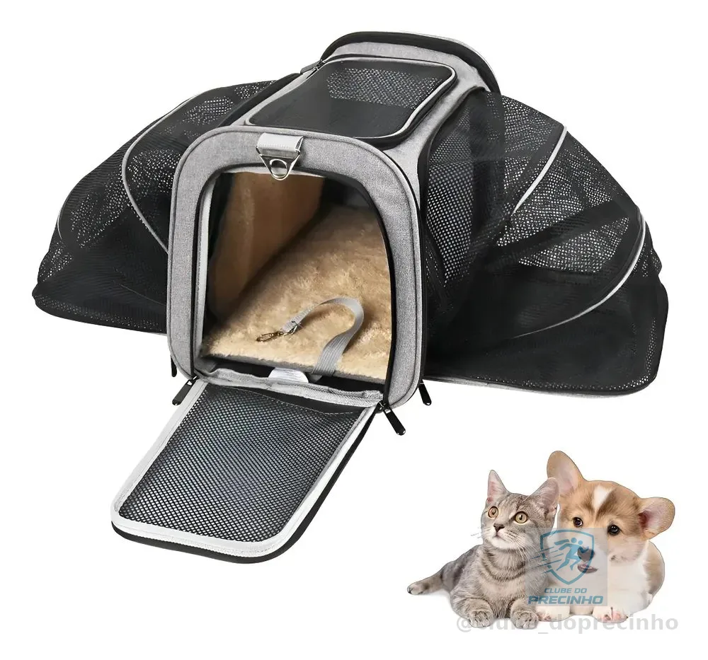 Bolsa Transporte Pet Expansível Cinza Duke & Dixie Avião Cães Gatos