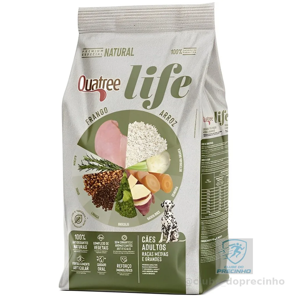 Ração Quatree Life Para Cães Adultos porte Médio e Grande sabor frango e arroz 15kg