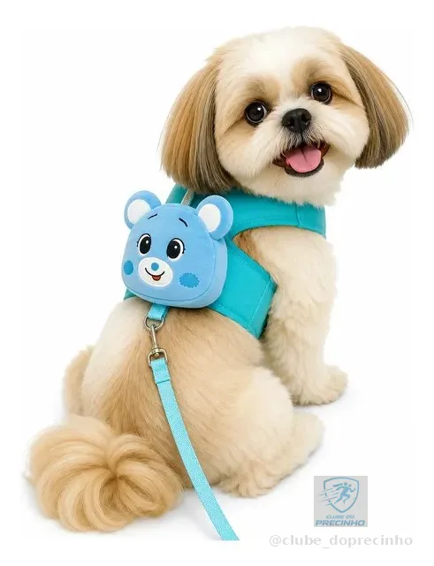 Guia Peitoral Mochila Para Cães E Gatos Azul Ursinhos