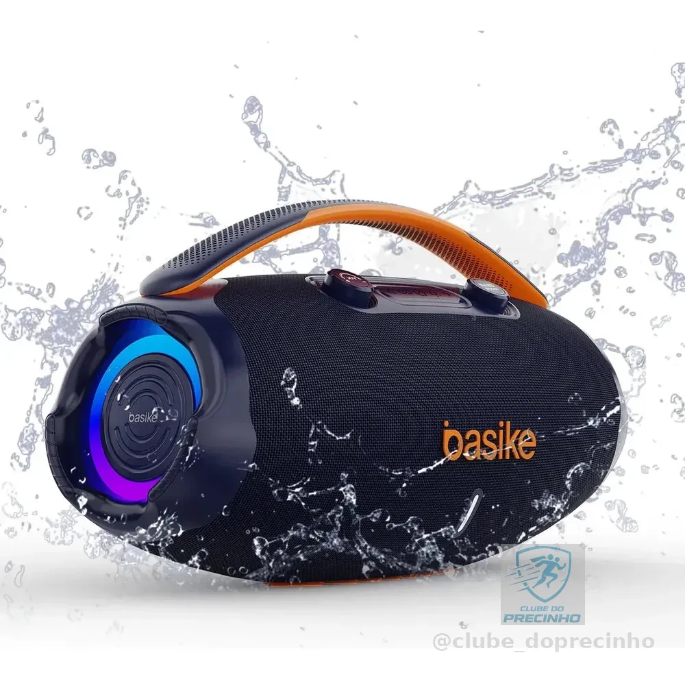 Caixa De Som Basike Ba-RAD207 Edição 80W Rádio FM Bluetooth 5.3 TWS RGB Bass Boost 9000mAh Azul