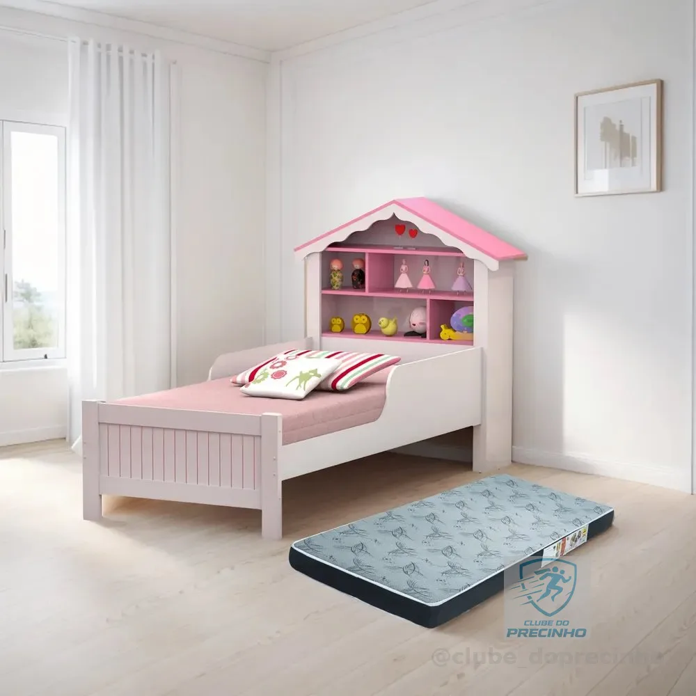 Cama Solteiro Infantil Menina Com Colchão Princesa Qualidade Rosa Casinha De Bonecas
