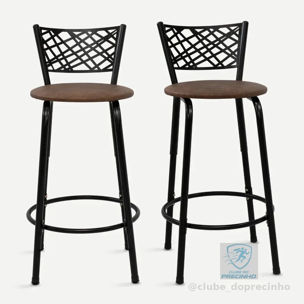 Kit 2 Banquetas 60cm Balcão Ilha Bistrô Cozinha Gourmet Bar Estrutura Preta Assento: Marrom Claro