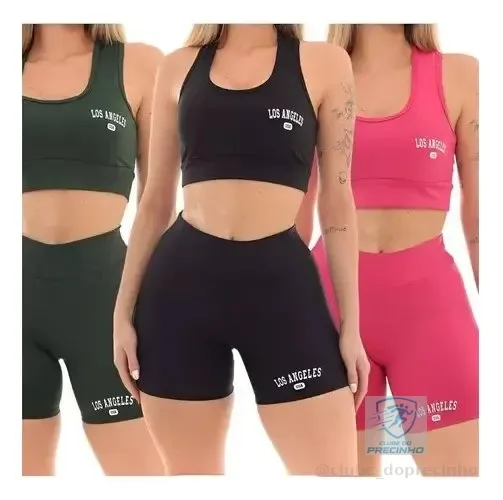 Kit 3 Conjunto Top Shorts Feminino Los Angeles Fitness