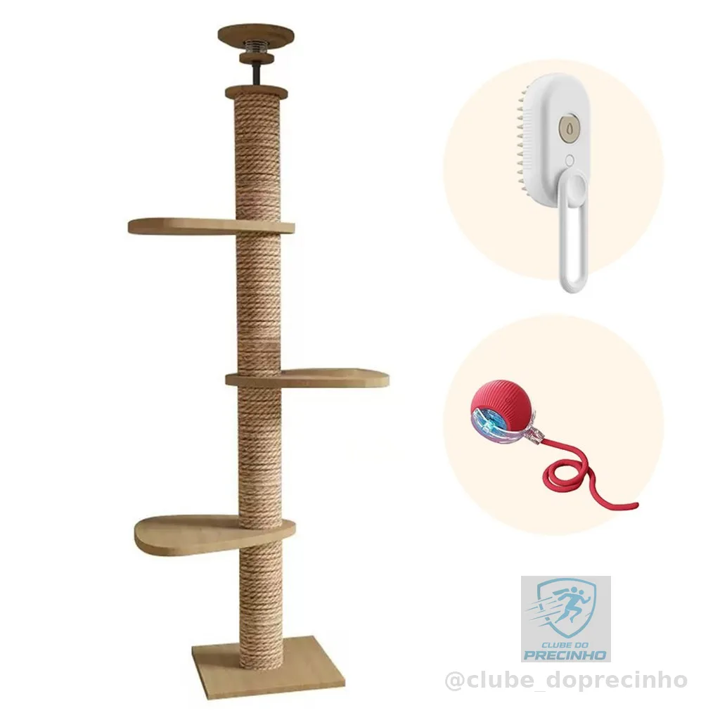 MEGA TORRE Arranhador Sisal Gato Casinha com Ninho Cama Brinquedo Suspensa Estrutura de Madeira+ESCOVA+BOLA