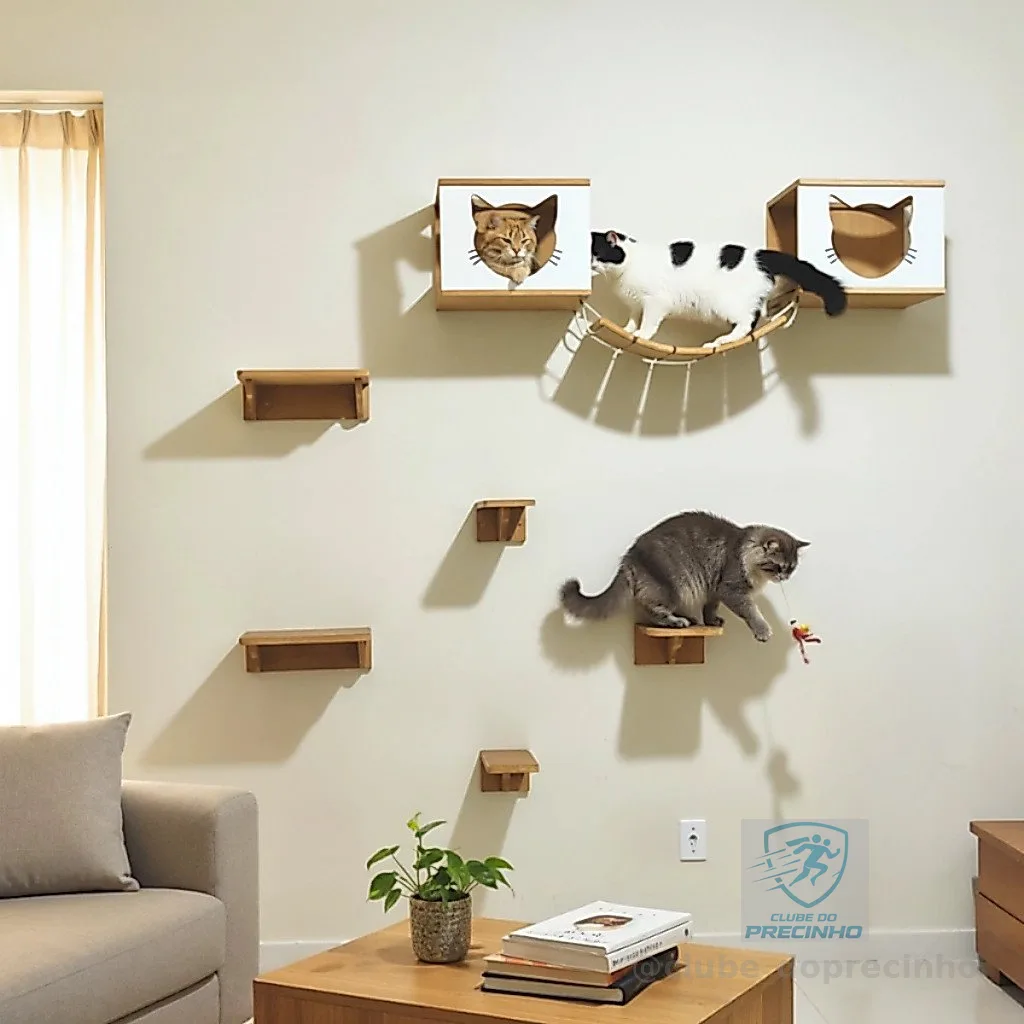 Playground para Gatos 9pçs REFORÇADO Mdf 15mm PREMIUM Resistente Montado Parque Gato Playground