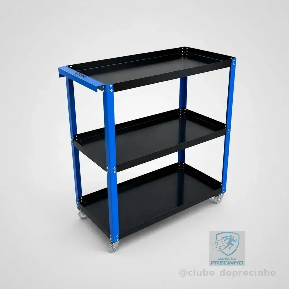 Carrinho De Ferramentas Aberto Forte P/ Mecânico Organizador Preto E Azul