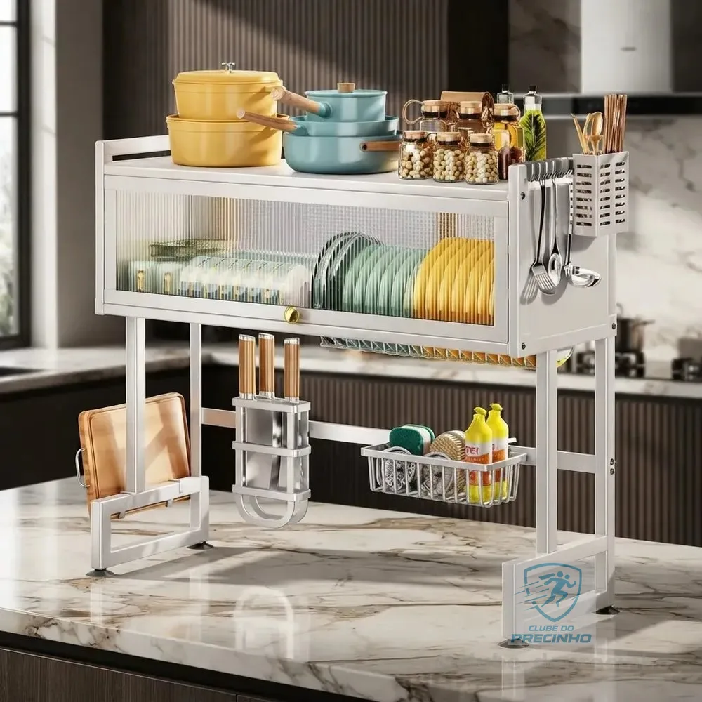 Escorredor De Pratos Louça Preto Cozinha Suspensa 65cm 18pçs Branco