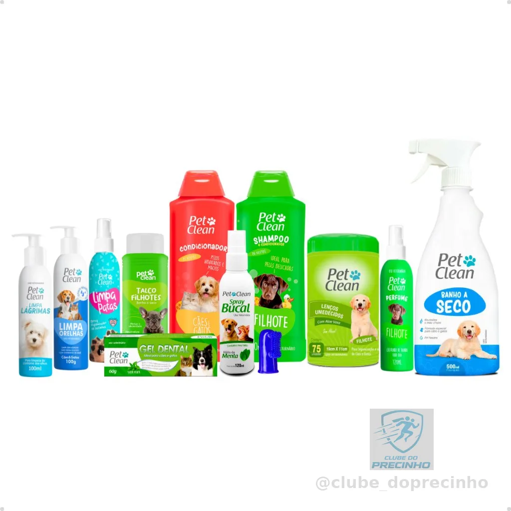 Kit Higiene Banho Pet Clean Completo Para Filhote Cachorro E Gato Cuidados com o Pelo e Saude Bucal
