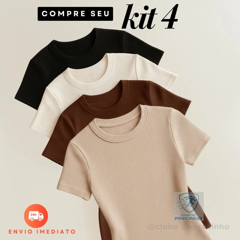 Kit 4 Blusas Feminina Ribana Canelado Básica Casual Estilosa Tendência Verão