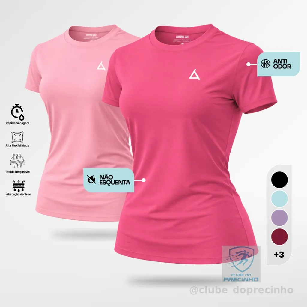 KIT 2 ou 1 Camiseta Feminina Dry Fit UV 50+ Blusas Baby Look Slim Camisas Academia Treino Musculação