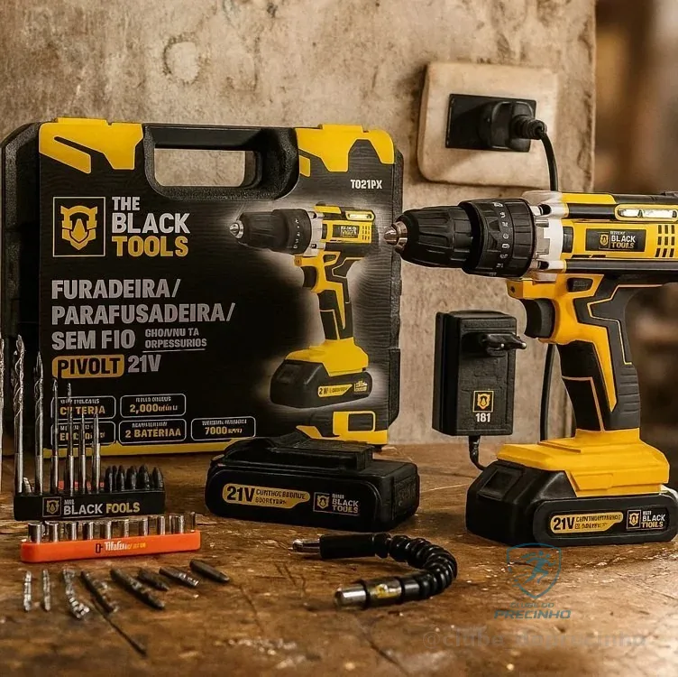 Kit Parafusadeira Furadeira De Impacto Profissional Com Luz 2 Baterias 24v Com Maleta + Acessórios Amarelo 60 Hz