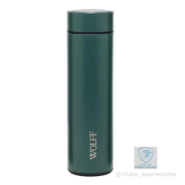 Garrafa Térmica 500ml Aço Inox Verde Wolff Termômetro LED para Bebidas Quentes Frias Diário Viagem