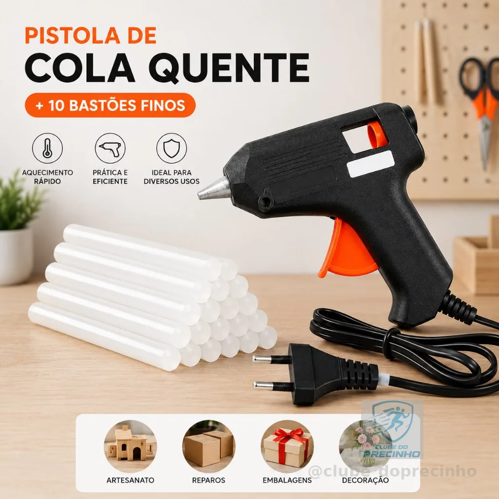 Pistola De Cola Quente Pequena Bivolt + 10 Bastões De Cola Quente Fino