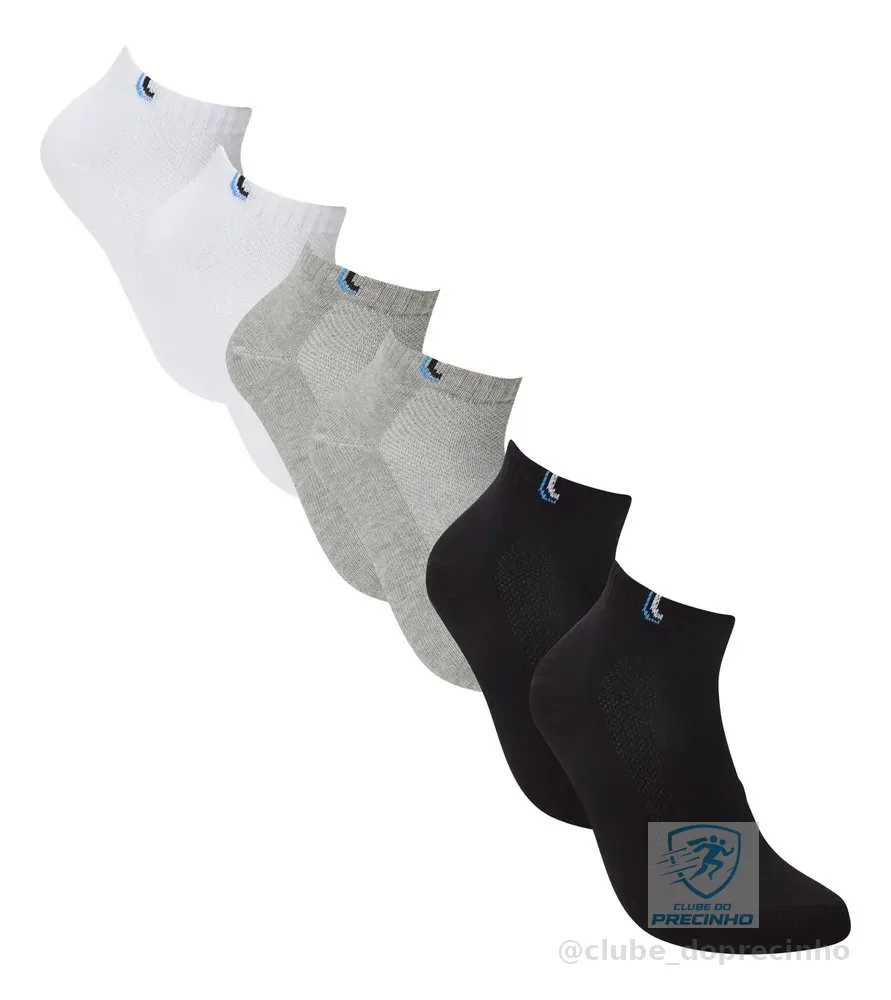 Kit 6 Pares De Meias Cano Curto Unissex Sport Lupo Branco / Cinza / Preto Liso 37-40
