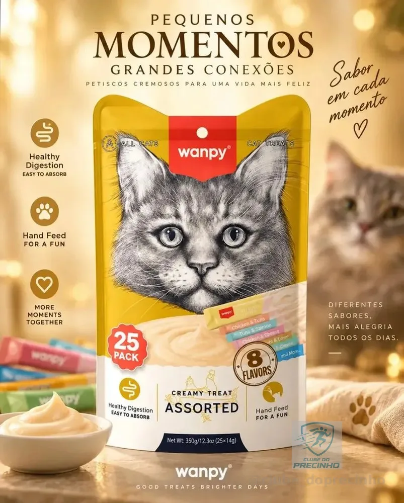 Petisco Gatos Wanpy Truly Creamy Sabores Variados Com 25un
