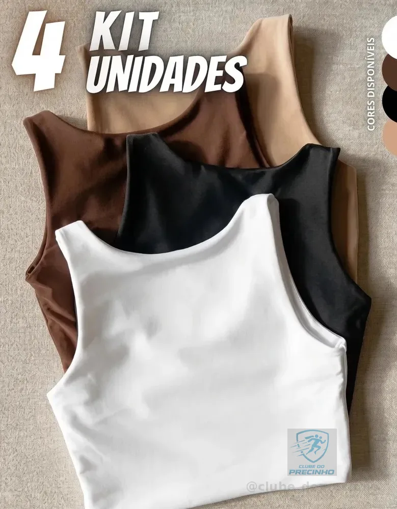 Kit 4 Blusas Regata Feminina Suplex Tshirt Básica Casual Preto + Branco + Marrom + Nude Liso P/m (36-38)