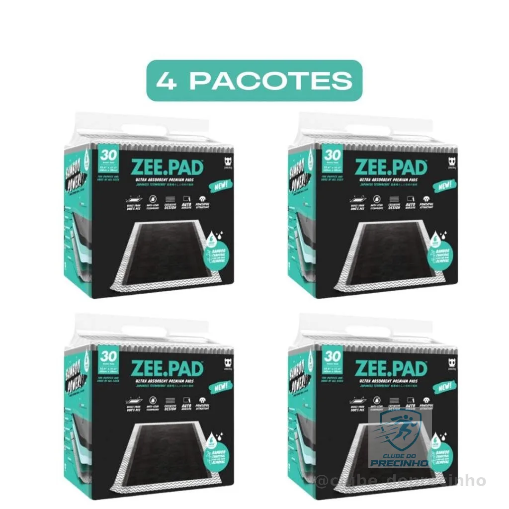 4 PACOTES C/ 30UND CADA Tapete Higiênico Zee.Dog Zeepad para Cães Carvão Ativado