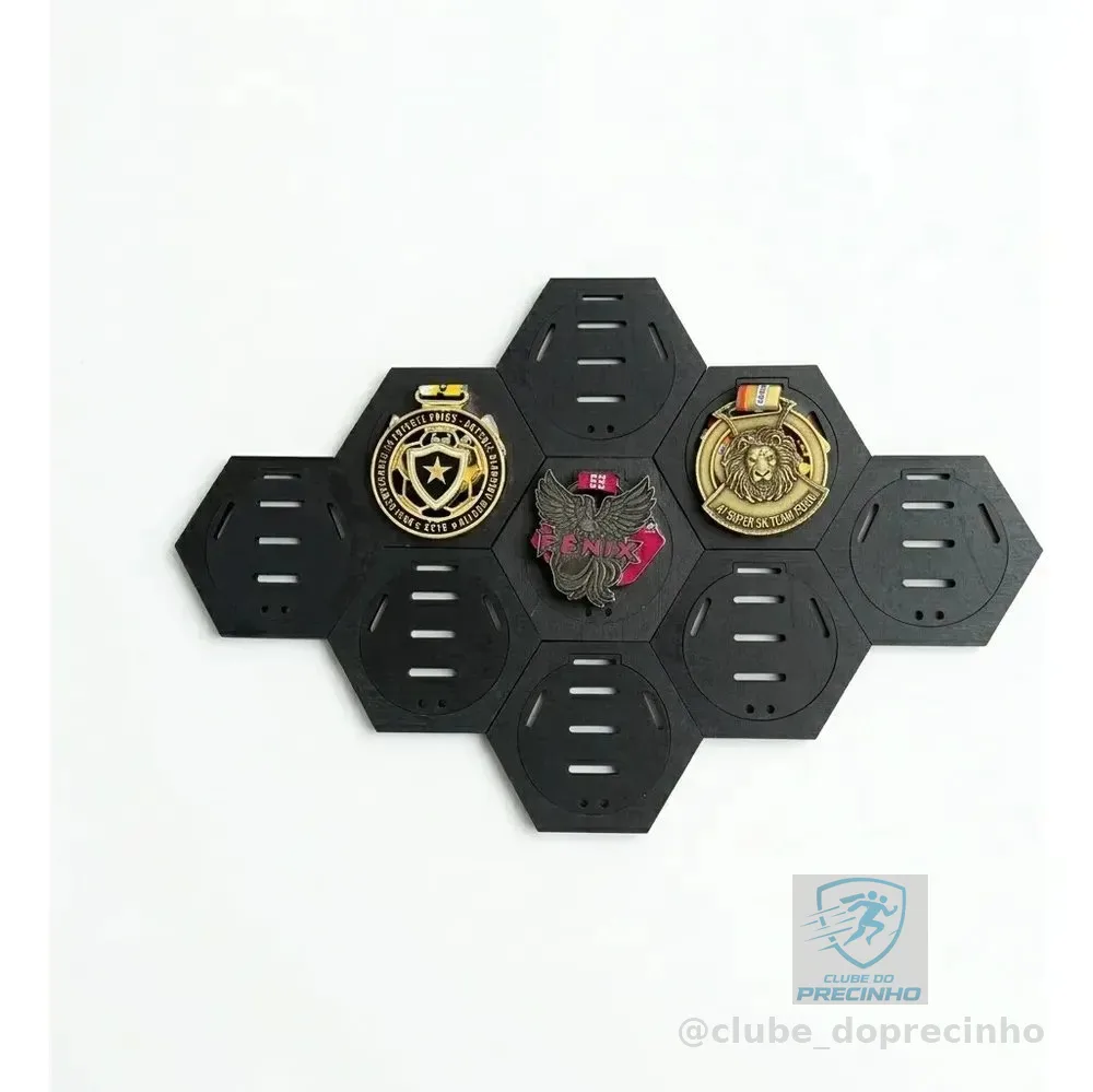Kit 10 Porta Medalhas Colmeia Mdf Preto Campeonatos Preto