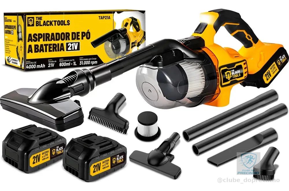 Aspirador De Pó Sem Fio 21v Tipo Vassoura Com 2 Baterias Amarelo E Preto 127/220v