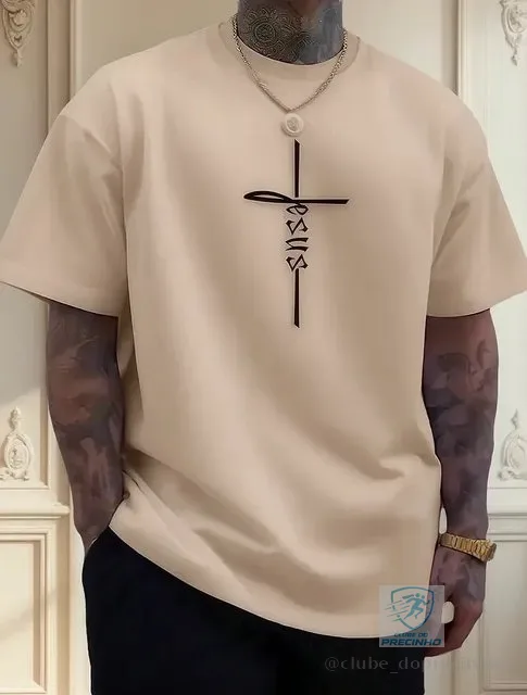 Camiseta Masculina Básica Cruz De Jesus  Algodão Camisa Top
