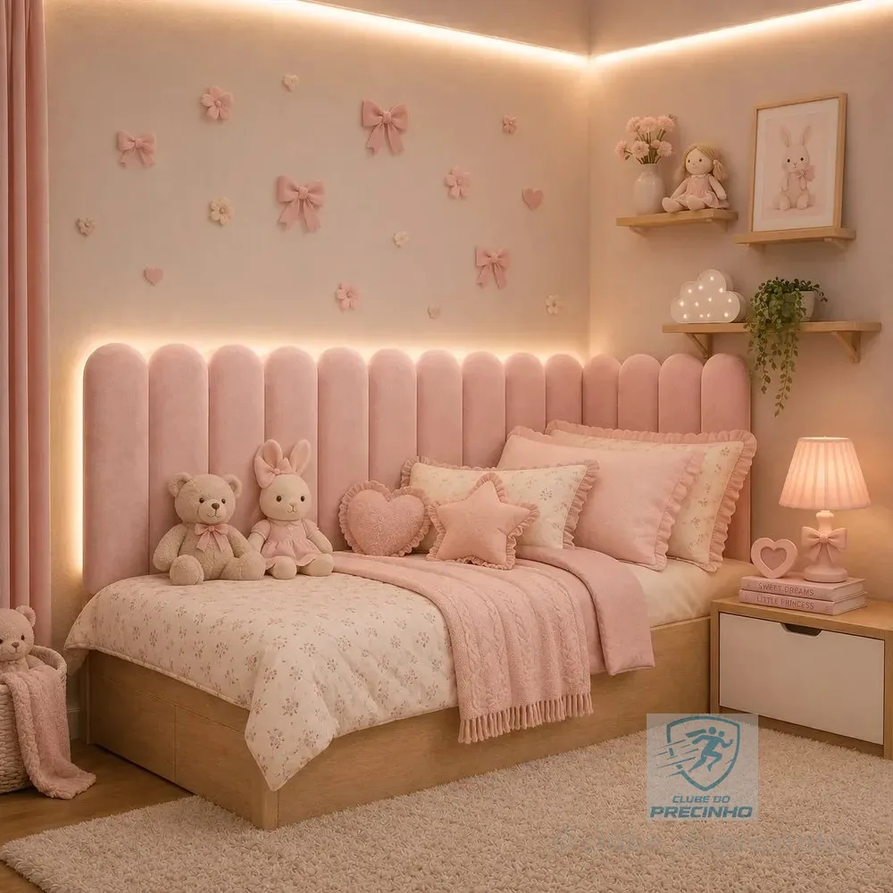 Cabeceira Modular Nuvem20x60 Kit 15 Form.l Solteiro/infantil Rosa Bebê