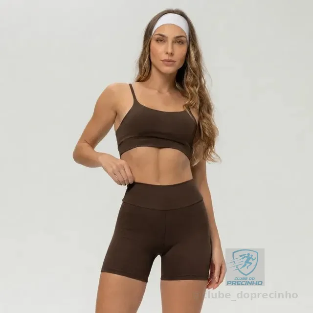 Conjunto Fitness Academia Top Shorts Meia Coxa Cintura Alta