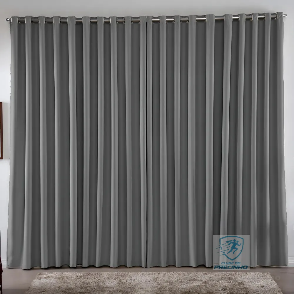 Cortina 3,00x2,80 Metros Blackout Blecaute Cinza Corta Luz Em Tecido Grosso Para Quarto E Sala Casa Laura Enxovais