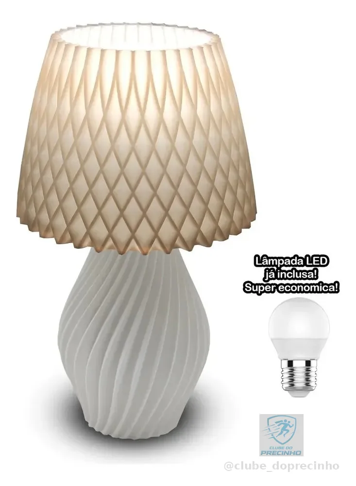 Abajur Luminária Espiral De Mesa Quarto Moderno C/ Lâmpada Estrutura Branco