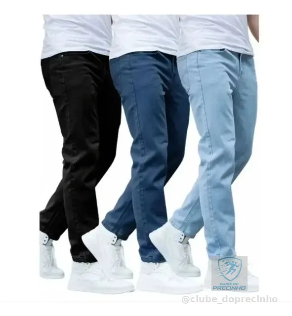 Kit Com 3 Calças Jeans Masculina Skinny Corte Tradicional