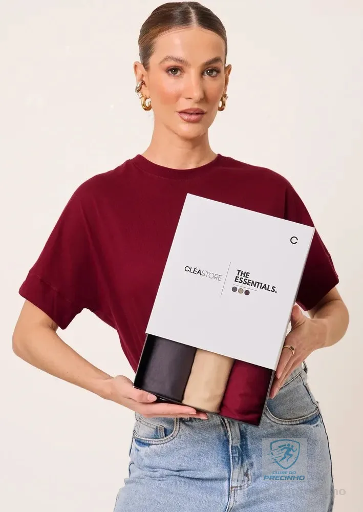 Kit De 3 T-shirts Oversized Intense Cléa Store Chumbo/bege/vinho M
