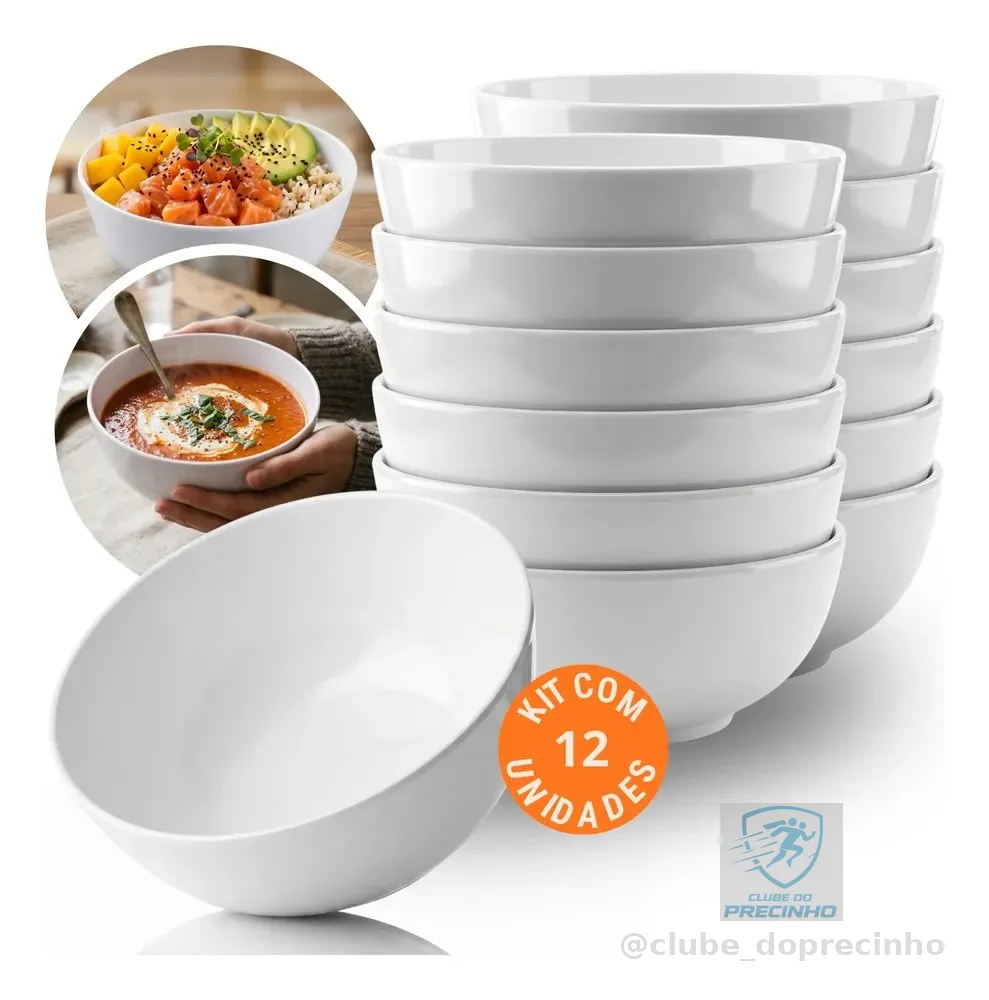 Kit 12 Bowl Grande 715ml Cumbuca Tigela Melamina Resistente Branco