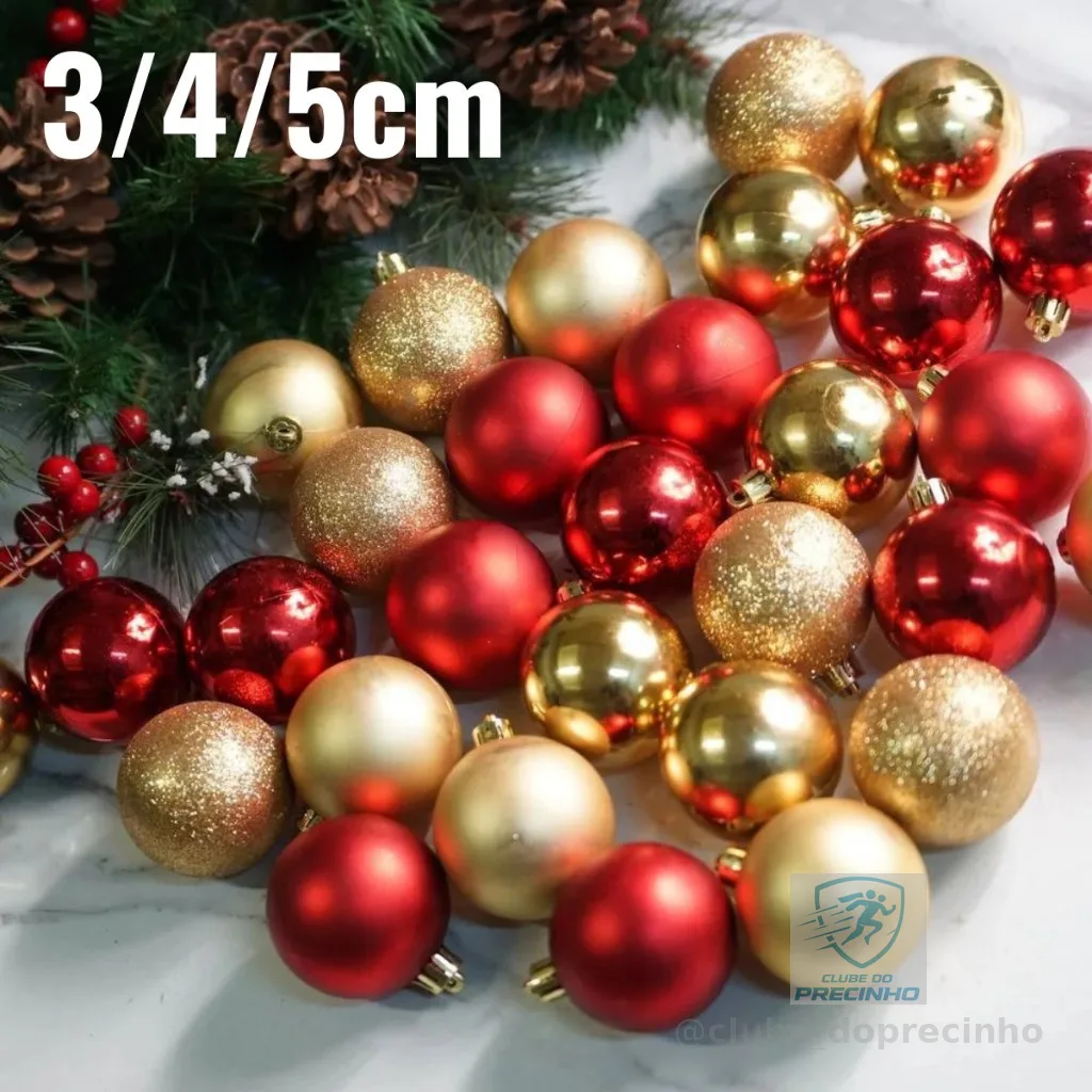 Kit Bolinhas de Árvore de Natal 3cm /4cm/5cm Mista Lisa Fosca Decoração Natalina Enfeites Natalinos