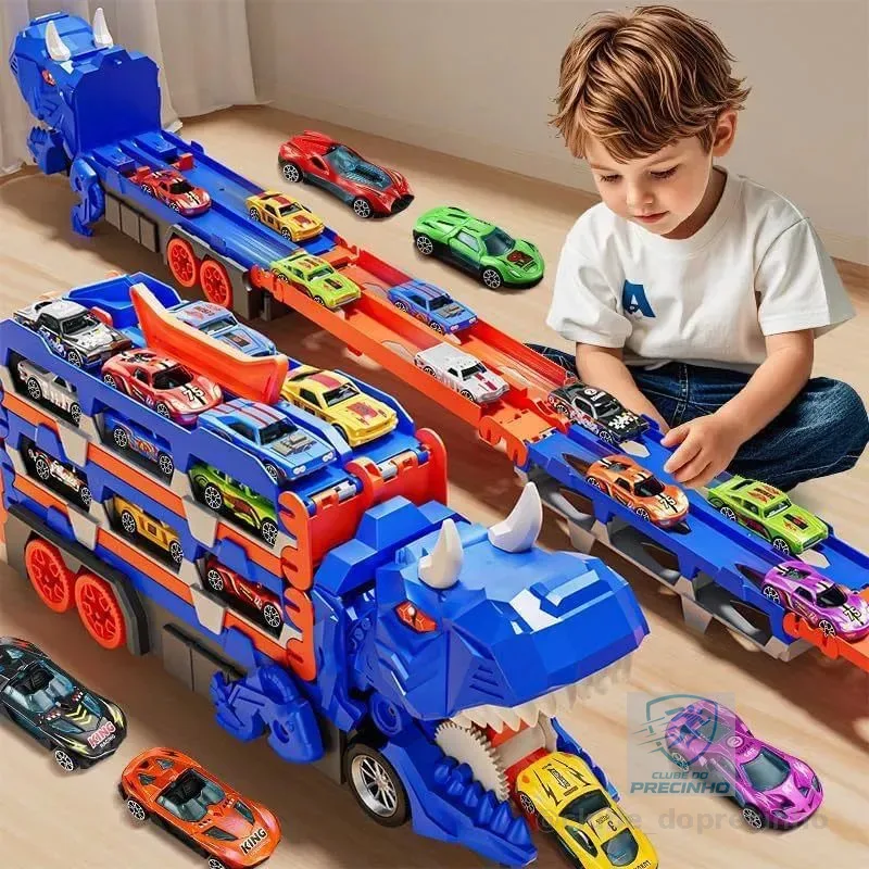 Caminhão Dinossauro Engolidor De Carrinhos Kit 6 Carrinhos Azul