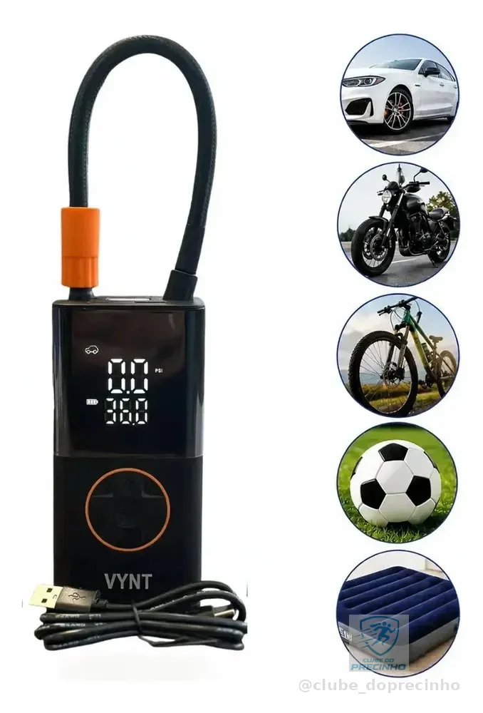 Melhor Compressor De Ar Portátil Vynt 150 Psi Económico Preto 1.2v Bifásica