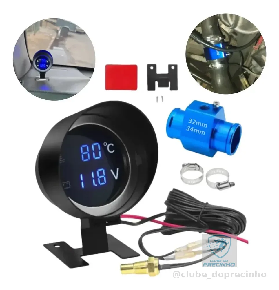 Marcador De Temperatura Automotivo + Voltímetro + Adaptador
