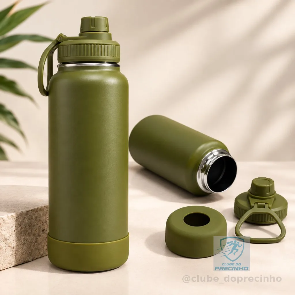 Garrafa Inox Térmica Com Capinha Protetora De Silicone Antiderrapante