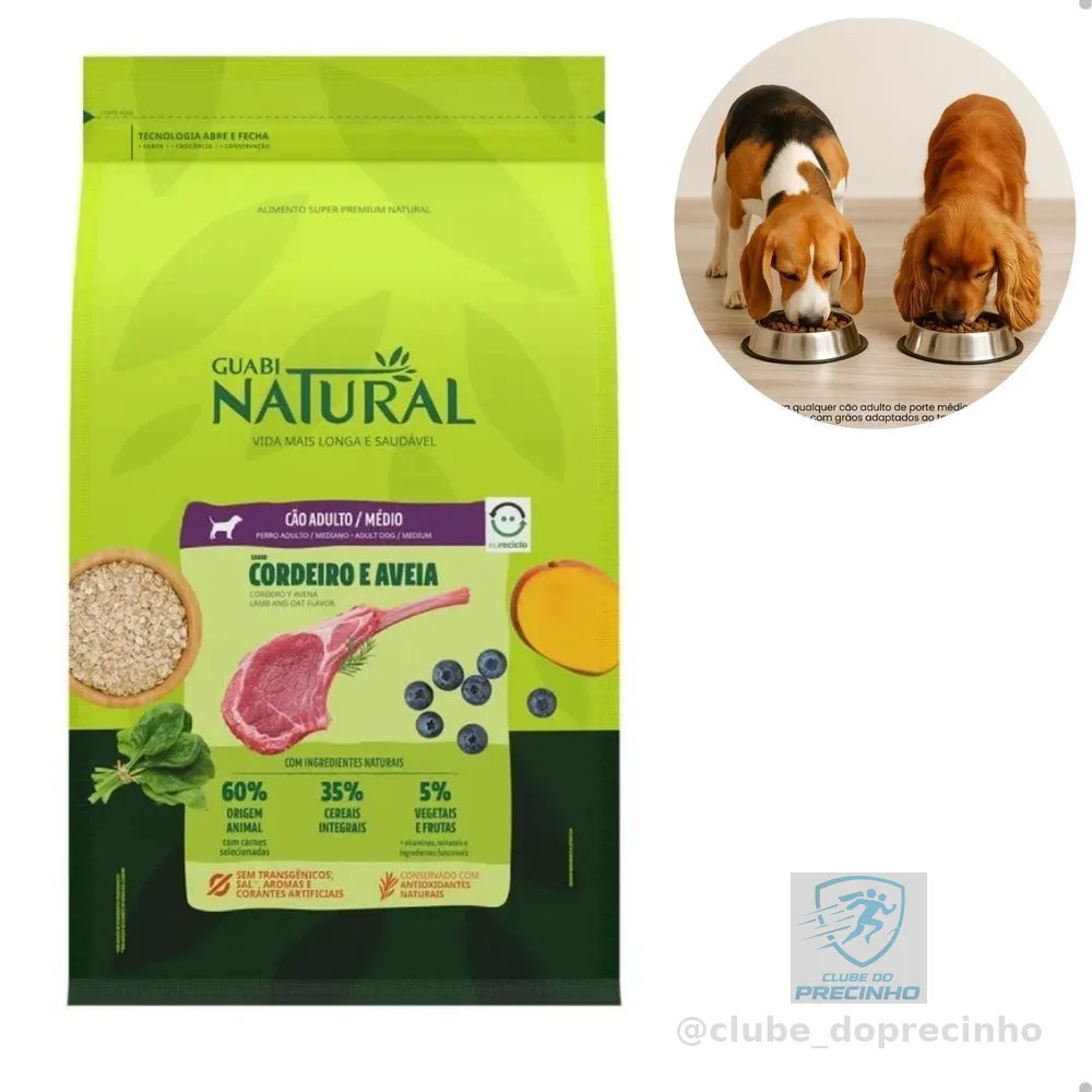 Ração Guabi Natural Cordeiro e Aveia para Cães Adultos Raças Média 12kg