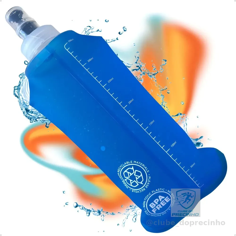 Garrafa Hiratação Silicone Soft Flash 350ml Dobrável Azul-celeste