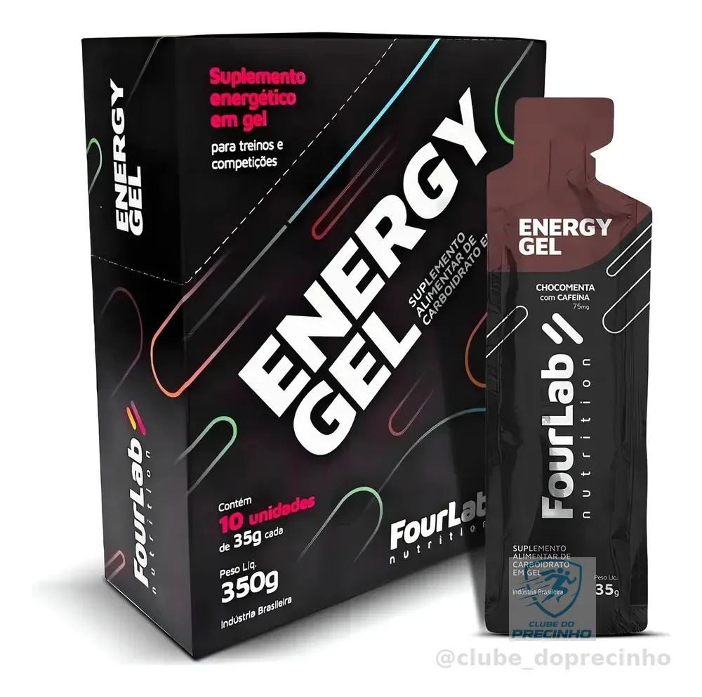 Gel de Carboidrato Fourlab Nutrition Energy Gel de Chocolate com Cafeína - Pack com 10 Sachês de 35g