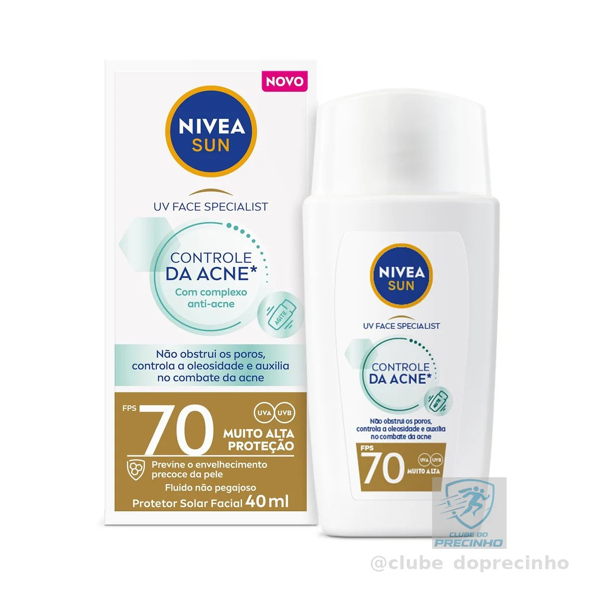 NIVEA SUN Protetor Solar Facial Fluido UV Face Specialist Controle da Acne FPS 70 40ml, Muito Alta Proteção UVA/UVB, Reduz Oleosidade, Pele Oleosa e Propensa a Acne