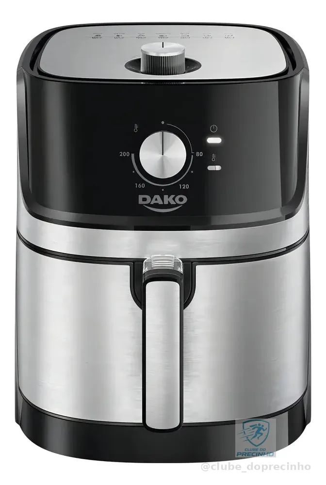 Fritadeira Air Fryer Dako 5 Litros Preto/inox Com Painel Analógico E Potência De 1700w