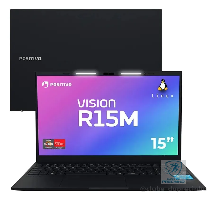 Notebook Positivo Vision R15M AMD Ryzen 3-7330U Linux 8GB RAM 256GB SSD Wi-Fi 6 Tela 15” Full HD IPS Antirreflexo - Minitela - Permite upgrade de memória RAM e SSD - Preto