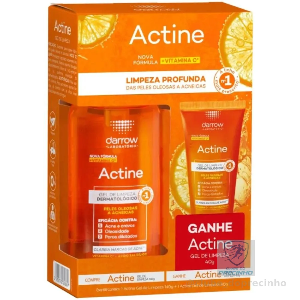 Kit Gel de Limpeza Facial Actine Pele Acneica 140g + 40g