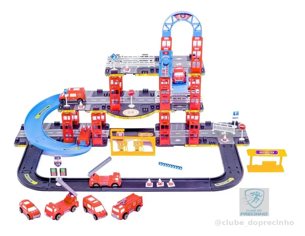 Pista De Carrinhos Bombeiros Brinquedo Infantil Corrida Vermelho