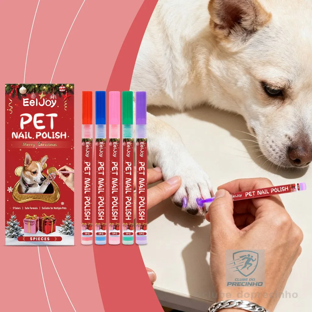 Kit De Esmalte Para Animais De Estimação Design De Natal À Prova D'água Seguro 5 Cores Cães E Gatos