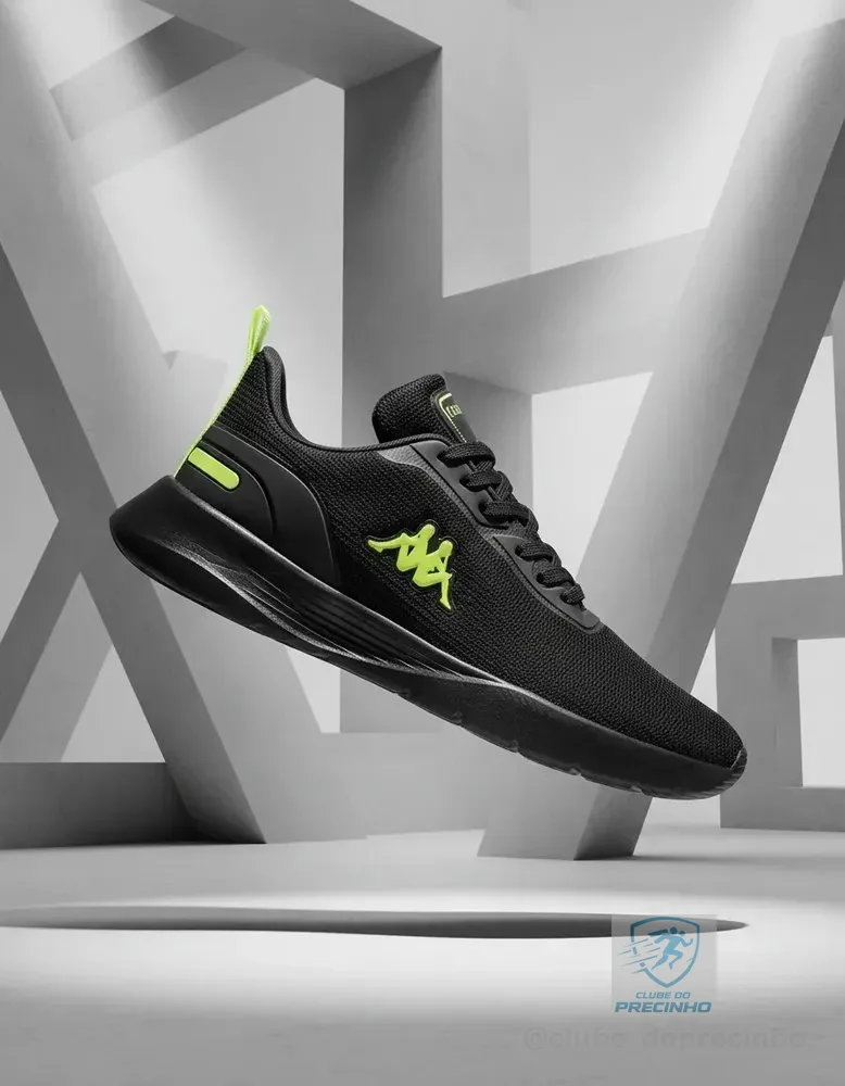 Tenis Kappa Treviso Original Unissex Confortável Academia Preto-amarelo-limão 40 Br