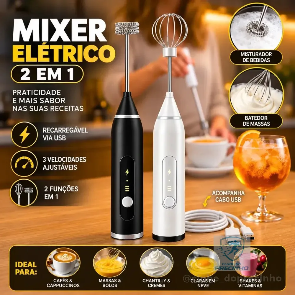 Mini Mixer Misturador De Bebidas Elétrico 2 Em 1 Portátil Recarregável Mexedor De Ovos Whey Leite Café Espuma Shake Drinks Capuccino Suco Comica