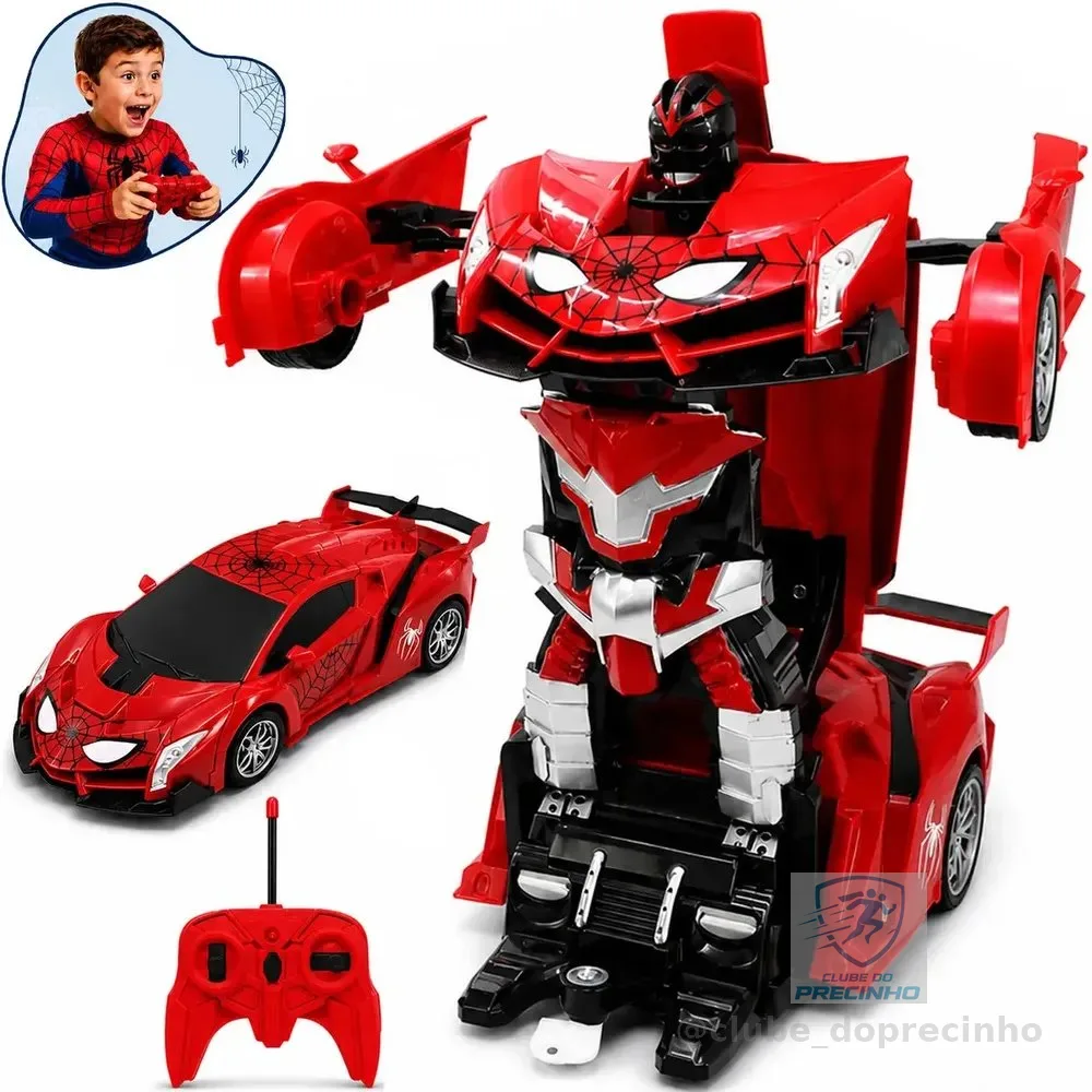 Carrinho de Controle Remoto Robô Transformer Homem Aranha Spider Infantil Transformer Que Vira Robô Recarregavel Kizumba