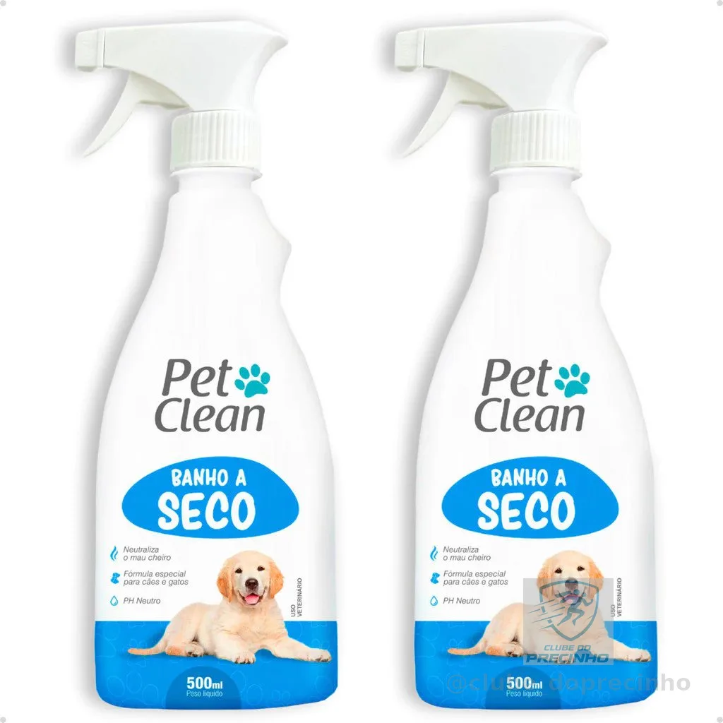 Kit 2 Banho a Seco Spray Sem Enxágue para Cachorro e Gato Pet Clean - 500 ml
